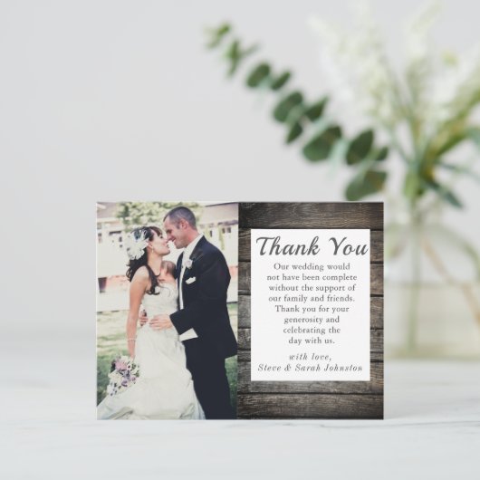 Rustic Wedding Foto Hartelijk dank Briefkaart (Staand voorkant)