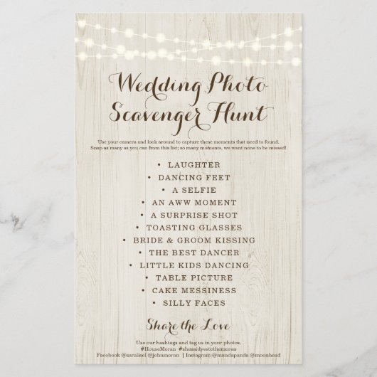 Rustic Wedding Foto Scavenger Hunt I Spy Game Flyer (Voorkant)