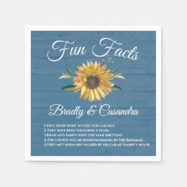 Rustic Wedding Fun Facts Sunflower Blue Wood Servet