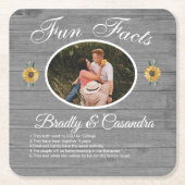 Rustic Wedding Fun Facts Sunflower Grey Wood Kartonnen Onderzetters (Voorkant)