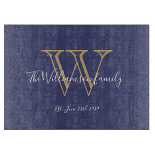 Rustic Wedding Gift Monogram Initiaal + Naam Blauw Snijplank