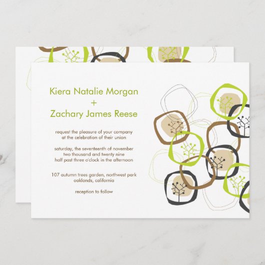 Rustic Wedding Groen en Bruin Bosbomen Kaart (Voorkant / Achterkant)