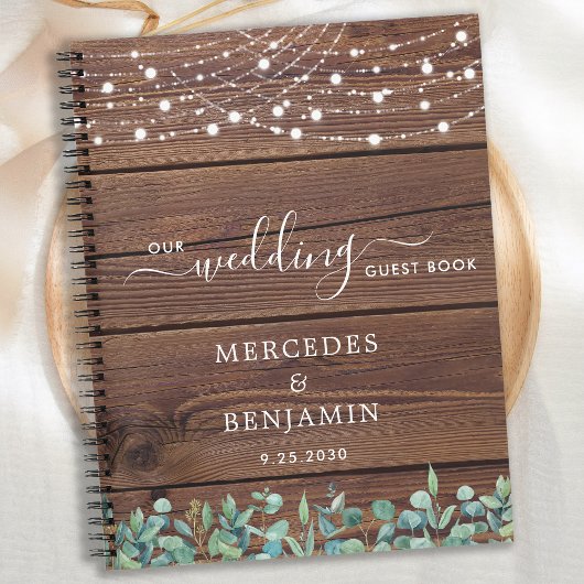Rustic Wedding Guest Book Greenery String Lights Notitieboek