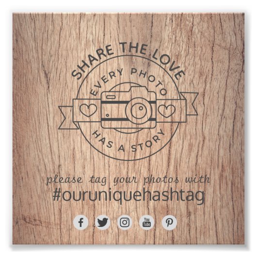 Rustic Wedding Hashtag — Houdcamera Share Foto Afdruk (Voorkant)