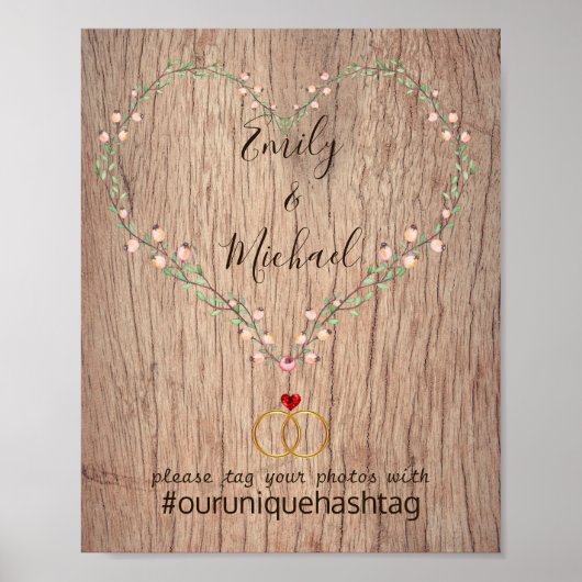 Rustic Wedding Hashtag — Houtharing Poster (Voorkant)