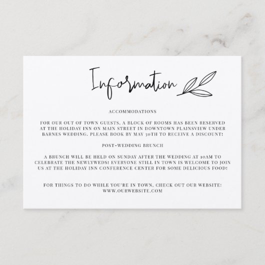 Rustic Wedding Information Invitation Insert Informatiekaartje (Voorkant)