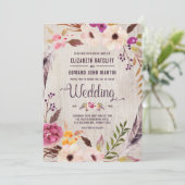 Rustic Wedding Invitation Boho Floral Wood Invite Kaart (Staand voorkant)
