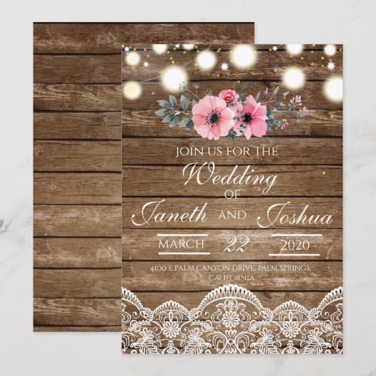 Rustic Wedding Invitation, Country Wedding Kaart (Voorkant / Achterkant)