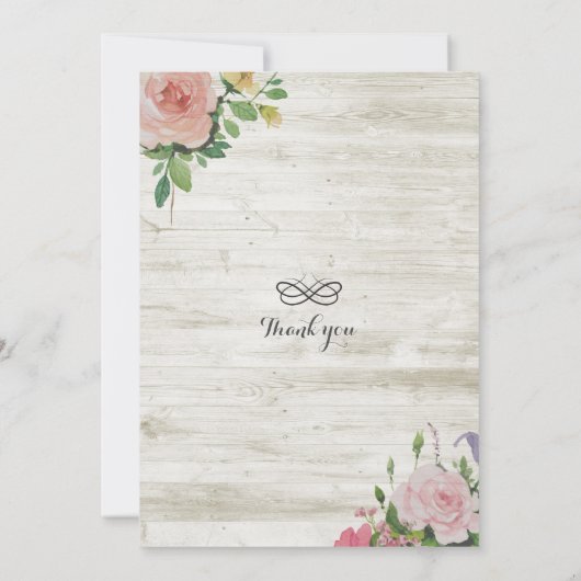 Rustic Wedding Invitation Floral Wood String Light Kaart (Achterkant)