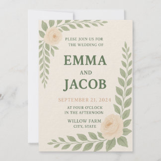 Rustic Wedding Invitation - Sage and Blush Kaart