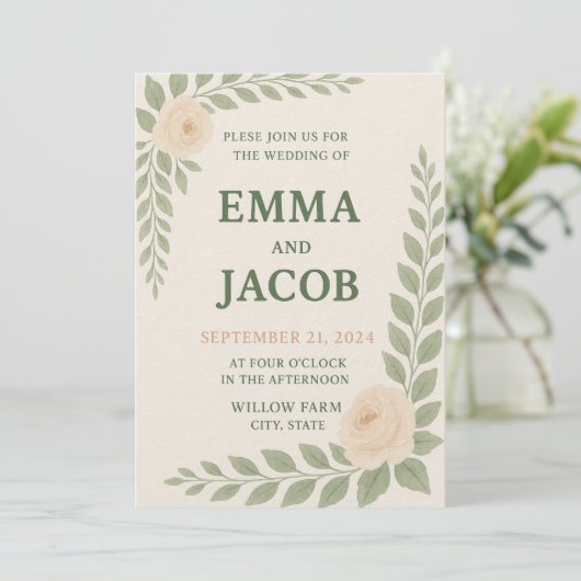 Rustic Wedding Invitation - Sage and Blush Kaart (Staand voorkant)