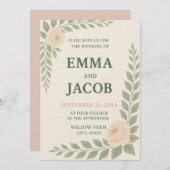 Rustic Wedding Invitation - Sage and Blush Kaart (Voorkant / Achterkant)