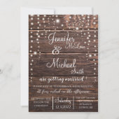 Rustic Wedding Invitation w/String Lights Kaart (Voorkant)