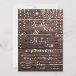 Rustic Wedding Invitation w/String Lights Kaart