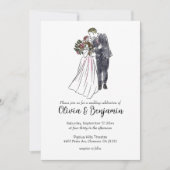 Rustic Wedding Invitation with Couple Drawing Kaart (Voorkant)