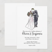 Rustic Wedding Invitation with Couple Drawing Kaart (Voorkant / Achterkant)