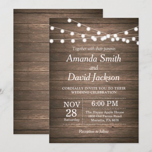 Rustic Wedding Invitation Wood Land Kaart (Voorkant / Achterkant)