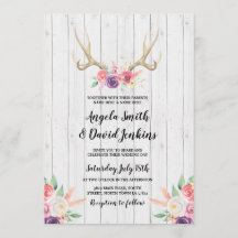 Rustic Wedding Invitations Antlers Floral Peach