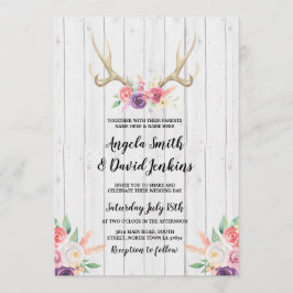 Rustic Wedding Invitations Antlers Floral Peach Kaart