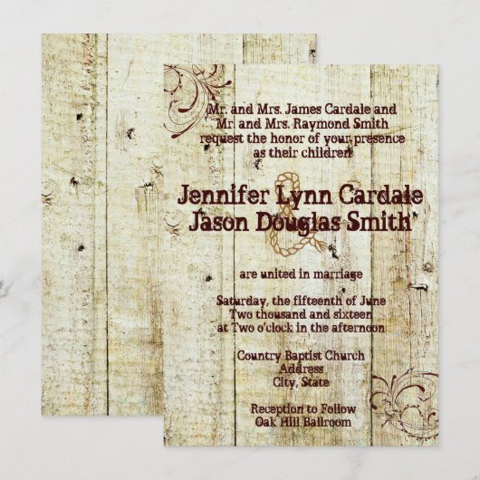 Rustic Wedding Invitations Barn Wood Kaart (Voorkant / Achterkant)