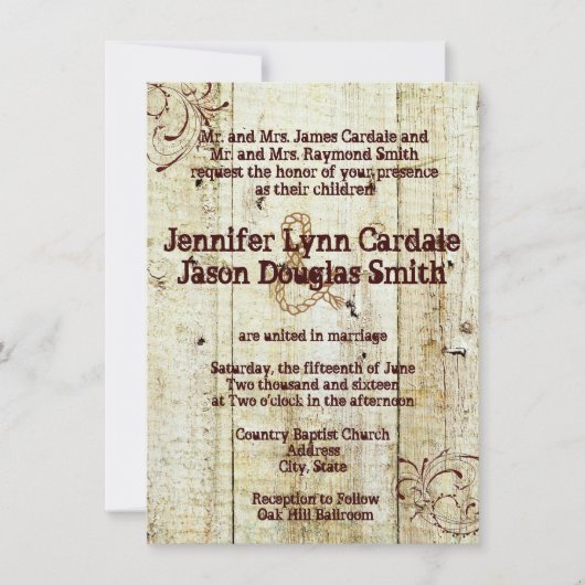 Rustic Wedding Invitations Barn Wood Kaart (Voorkant)