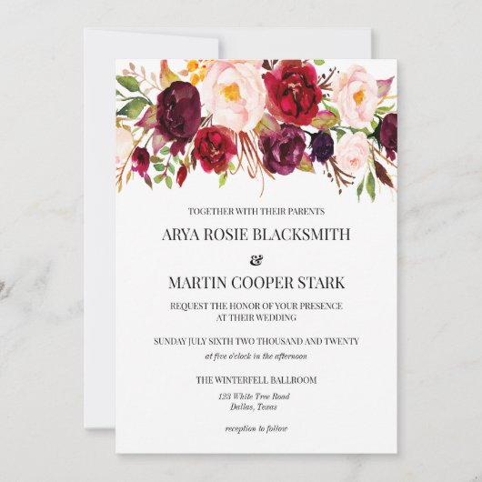 Rustic Wedding Invitations, Bourgogne, hout Kaart (Voorkant)