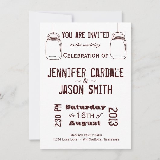 Rustic Wedding Invitations Country Mason Jars Kaart (Voorkant)