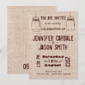 Rustic Wedding Invitations Mason Jars Burlap Print Kaart (Voorkant / Achterkant)