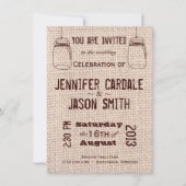 Rustic Wedding Invitations Mason Jars Burlap Print Kaart (Voorkant)