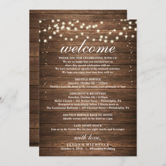 Rustic Wedding Itinerary - Wedding Welcome Letter Programmakaart (Voorkant / Achterkant)