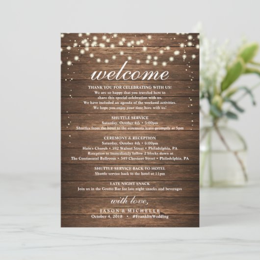 Rustic Wedding Itinerary - Wedding Welcome Letter Programmakaart (Staand voorkant)