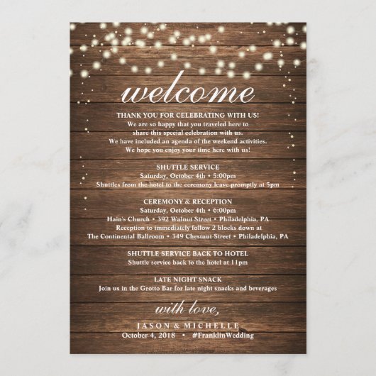 Rustic Wedding Itinerary - Wedding Welcome Letter Programmakaart (Voorkant)