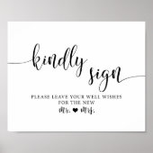 Rustic Wedding Kindly Sign Wishes Sign Poster (Voorkant)