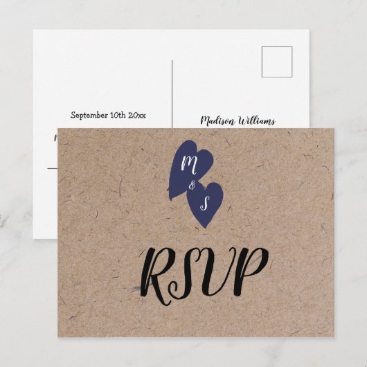 Rustic Wedding | Kraft Monogram Food Choice RSVP Briefkaart (Voorkant / Achterkant)