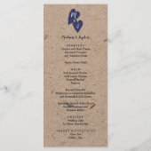 Rustic Wedding | Kraft Paper Monogram Navy Heart Menu (Achterkant)