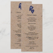 Rustic Wedding | Kraft Paper Monogram Navy Heart Menu (Voorkant / Achterkant)