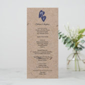 Rustic Wedding | Kraft Paper Monogram Navy Heart Menu (Staand voorkant)