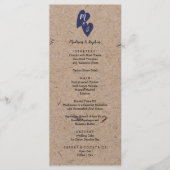 Rustic Wedding | Kraft Paper Monogram Navy Heart Menu (Voorkant)