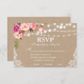 Rustic Wedding Kraft Pink Floral Lace RSVP (Voorkant / Achterkant)