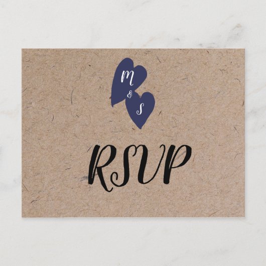 Rustic Wedding | Kraft Style Monogram Heart RSVP Briefkaart (Voorkant)