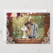 Rustic Wedding Lace Burgundy Floral Save the Date (Voorkant)