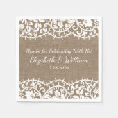 Rustic Wedding  Lace, Burlap Linen Custom Servet (Voorkant)