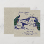 Rustic Wedding Linen Blue Peacocks Kaart (Voorkant / Achterkant)