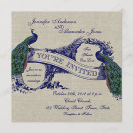 Rustic Wedding Linen Blue Peacocks Kaart