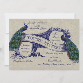 Rustic Wedding Linen Blue Peacocks Kaart
