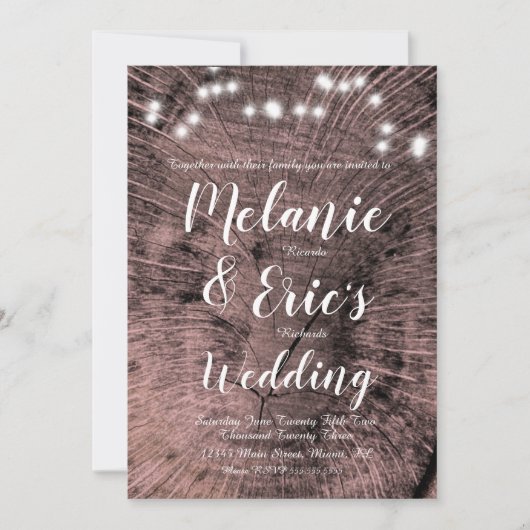 Rustic Wedding Log Lights Elegant Script Kaart (Voorkant)