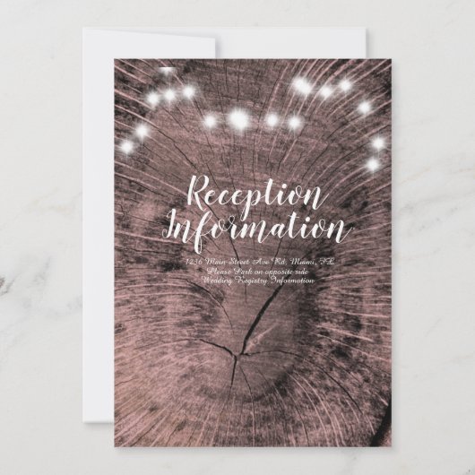 Rustic Wedding Log Lights Elegant Script Kaart (Achterkant)