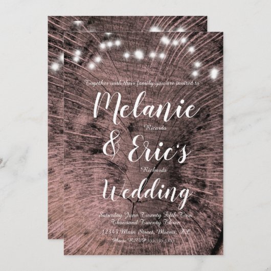 Rustic Wedding Log Lights Elegant Script Kaart (Voorkant / Achterkant)