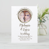 Rustic Wedding Log Rings Elegant Script Photo Kaart (Staand voorkant)