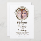 Rustic Wedding Log Rings Elegant Script Photo Kaart (Voorkant / Achterkant)